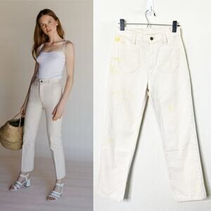 Lykke Wullf Perfected Ranch Pant Cream Canvas Paint Splatter Womens‎ Size 4